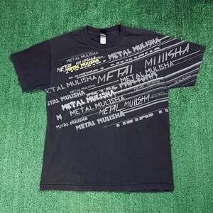 Y2K Mens Metal Mulisha Black T-Shirt Repeating Logo Design Large